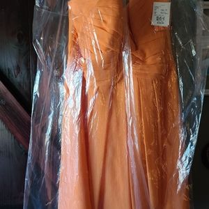 Tangerine strapless bridesmaid dress